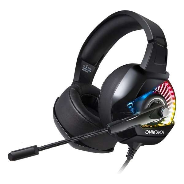 ONIKUMA K6RGB – Gaming headset met verstelbare microfoon, LED's met RGB via USB, 1 x 3,5 mm-aansluiting en 50mm element – zwart