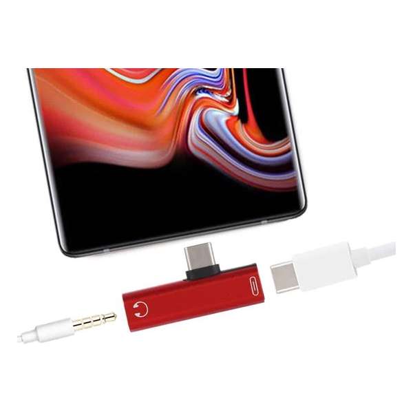 2-in-1 USB-C / Type-C mannetje naar USB-C / Type-C Vrouwelijk 3,5 mm jack-oplaadadapter (rood)