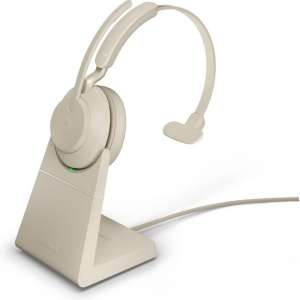 Jabra Evolve2 65 MS Mono Bluetooth Headset USB-A - Microsoft Teams gecertificeerd - Incl. Laadstandaard - Beige