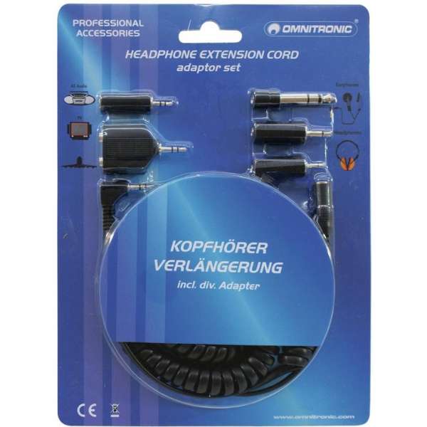 OMNITRONIC Koptelefoon verlengtkabel 5m - met adapter Set