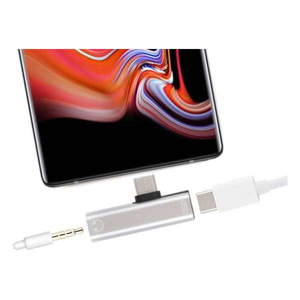 2-in-1 USB-C / Type-C mannetje naar USB-C / Type-C Vrouwelijk 3,5 mm jack-oplaadadapter (zilver)