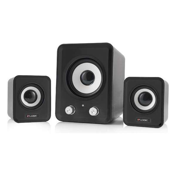 Logic LS-20 compact 2.1 speaker met volume en Bass control - zwart