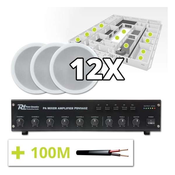 Complete 100V geluidsset met 12 Speakers
