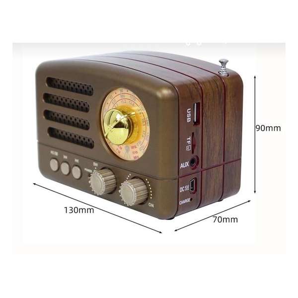 Draagbare Vintage Retro Radio Bluetooth Speaker Am Sw Fm Tf Card Slot Usb-Bruin