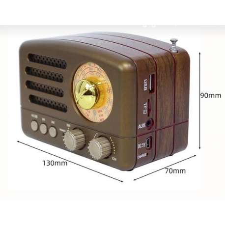 Draagbare Vintage Retro Radio Bluetooth Speaker Am Sw Fm Tf Card Slot Usb-Bruin