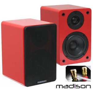 Madison MAD-BS4RE hi-fi rode pianolak boekenplank luidsprekers 60w