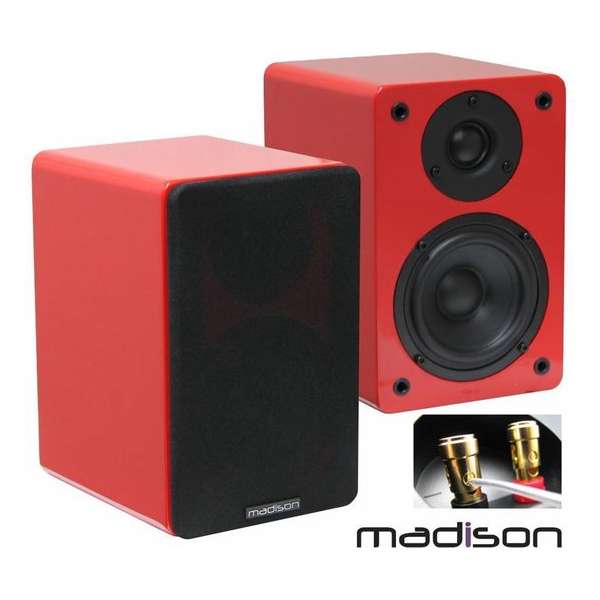 Madison MAD-BS4RE hi-fi rode pianolak boekenplank luidsprekers 60w