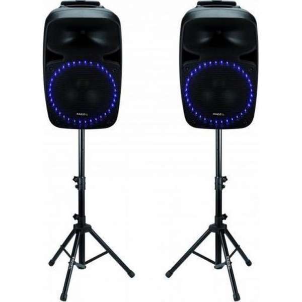 Ibiza Sound Pkg15A-Set Actieve Pa-Luidsprekerset Bluetooth Ingebouwd Lichteffect Incl. Statief Incl. Microfoon