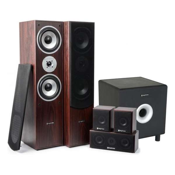 SkyTronic 5.1 Home Cinema Surround Walnoot Speakerset 1300W met 10 Subwoofer