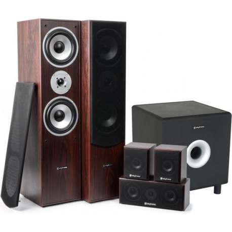 SkyTronic 5.1 Home Cinema Surround Walnoot Speakerset 1300W met 10 Subwoofer