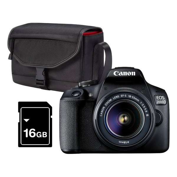 Canon EOS 2000D 18-55 DC + Cameratas + 16GB Geheugenkaart - Zwart