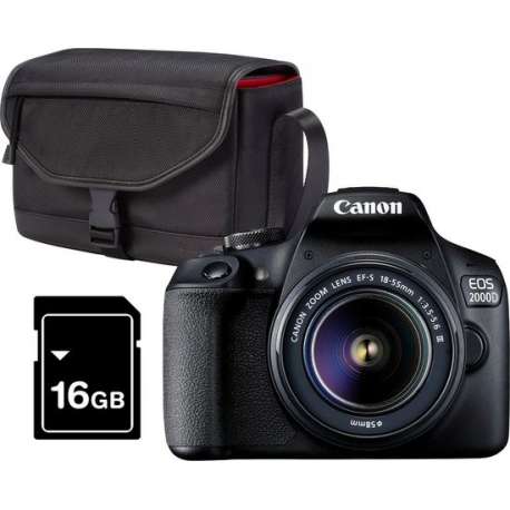 Canon EOS 2000D 18-55 DC + Cameratas + 16GB Geheugenkaart - Zwart