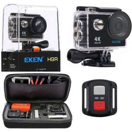 2 sets EKEN H9R+ ACTION Camera 20MP 4K ULTRA HD waterproof met WiFi & Afstandsbediening veel extra's en opbergcase