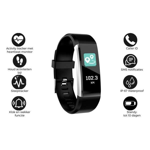 Denver BFH-16 - Activity tracker - Fitnessband met hartslagmonitor en Bluetooth - Stappenteller - Fitbit - Zwart