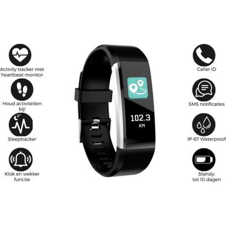 Denver BFH-16 - Activity tracker - Fitnessband met hartslagmonitor en Bluetooth - Stappenteller - Fitbit - Zwart