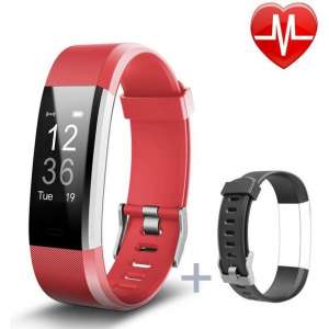 Activity Tracker met Hartslagmeter- Model Maat Pols 14 cm tot 19 cm - Rood