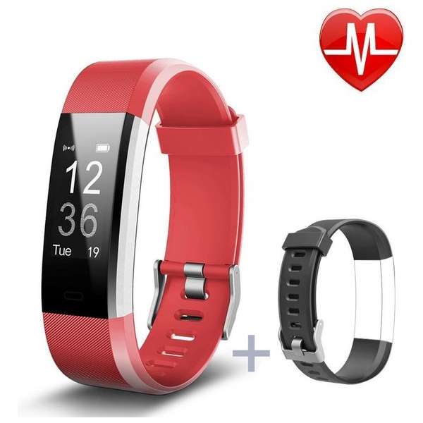 Activity Tracker met Hartslagmeter- Model Maat Pols 14 cm tot 19 cm - Rood