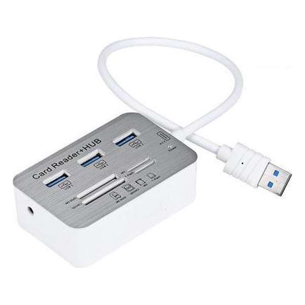 Aluminium USB 3.0 Hub Splitter & Geheugenkaartlezer - MMC/TF/Micro SD Kaart Reader