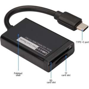 Card Reader USB-C, High Speed 2 in 1 SD / SDHC en Micro SD Memory Card Reader / Writer