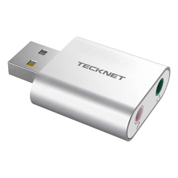 Tecknet USB naar Audio Adapter | Externe Stereo Sound Adapter Aluminum | externe geluidskaart | 3.5mm audio poorten