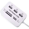 Multi USB 2.0 Hub Splitter & Geheugenkaartlezer - 3 Poorts Verdeler Met Memory Card - MMC/TF/Micro SD Kaart Reader - Wit