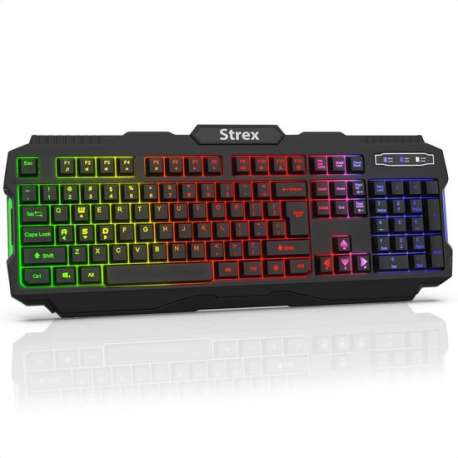 Strex Gaming Toetsenbord | Qwerty | RGB Sfeerverlichting | Multimedia Toetsen | Zwart