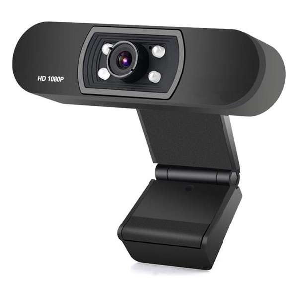 Webcam 1920x1080 FULLHD met microfoon 25FPS - Windows & Mac - Webcam voor pc met USB – Meeting – Skype – Facetime - Zwart