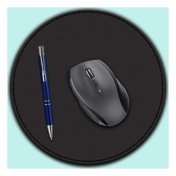 Leren Muismat met Stiksels - Dubbelzijdig - 24 Centimeter - Muismat Gaming - Mousepad - Zwart