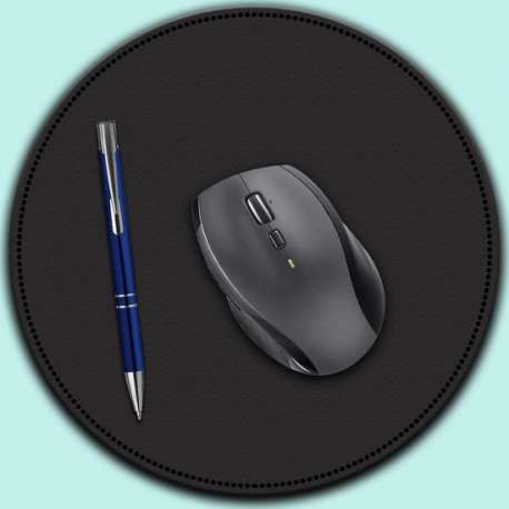 Leren Muismat met Stiksels - Dubbelzijdig - 24 Centimeter - Muismat Gaming - Mousepad - Zwart