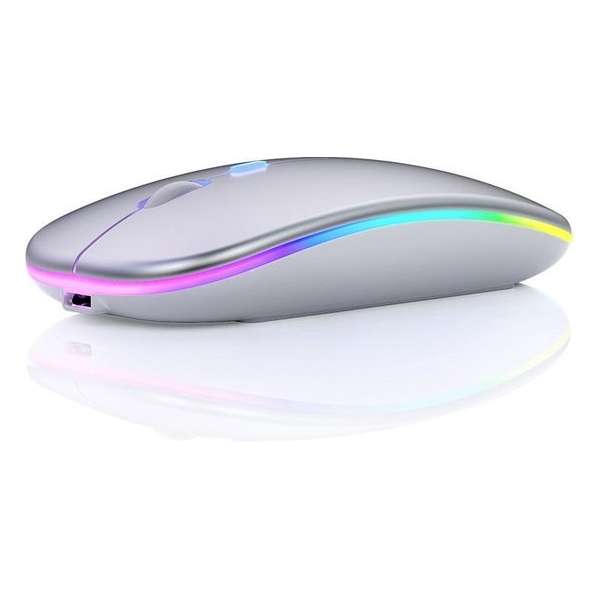 Draadloze oplaadbare Laptop Muis 2020 Model USB Oplaadbaar RGB Silent Plug&Play Silver