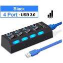 USB Hub-3.0 USB-Splitter Multi- 4 Poorten- Hub Splitters- Met Power Adapter-Computer Accessoires- Zwart-Led