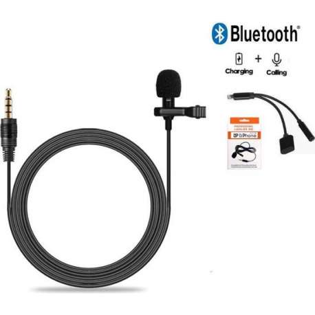 DrPhone - PX3® Lavalier Microfoon met Clip + Bluetooth 2 in 1 Splitter 3.5mm Jack - Voor Apple iPhone / iPad met Apple Lightning