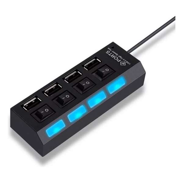 LOUZIR 4 Poort Multi USB 2.0 Hub Splitter Verdeler Switch - Voor Laptop / Apple Mac / Macbook & Windows - Met LED Verlichting