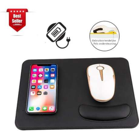 Multipad muismat | Muismat met polssteun | Draadloos opladen | Anti slip | Mousepad | Muismat gaming | Thuiswerken | Zwart