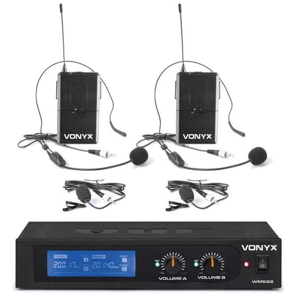 Draadloze microfoonset - Vonyx WM522B draadloze VHF microfoonset met 2 headset