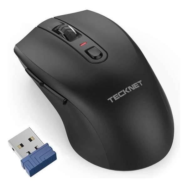 Tecknet 2.4G Draadloze Muis met USB Nano ontvanger - 6 Knoppen - 5 DPI niveaus - zwart