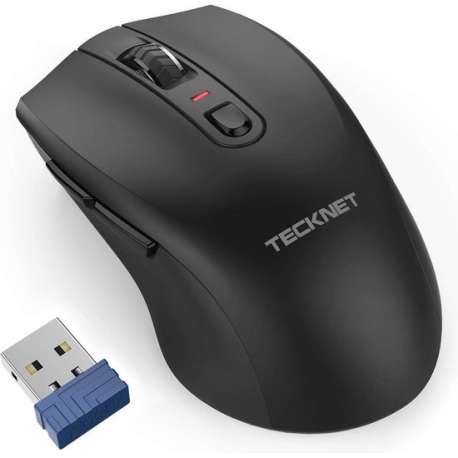 Tecknet 2.4G Draadloze Muis met USB Nano ontvanger - 6 Knoppen - 5 DPI niveaus - zwart