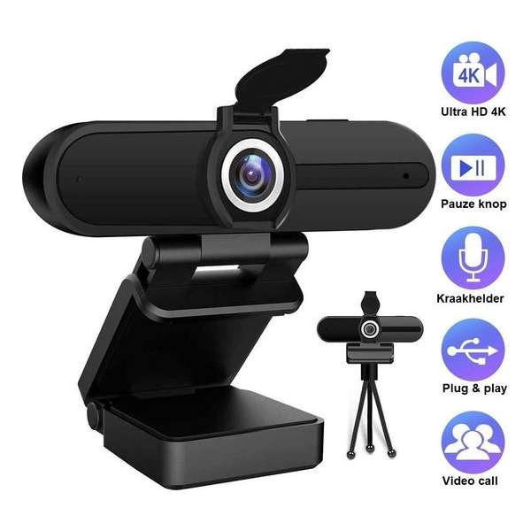 4K Webcam voor PC met webcam cover - Webcam met Microfoon - Webcams - Windows / IOS / Mac