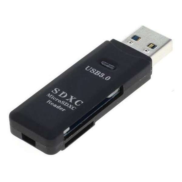 Compacte Snelle 2 in 1 USB 3.0 Geheugenkaart lezer / MemoryCard Reader Adapter - SD  en Micro SD kaart reader| Zwart