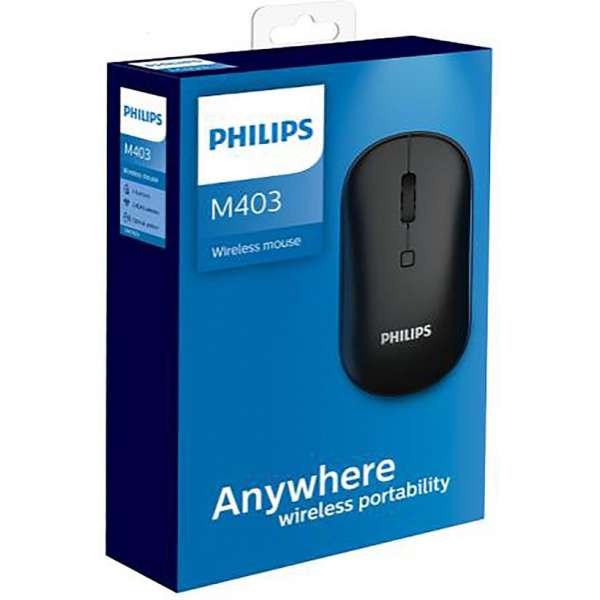 PHILIPS Draadloze muis M403, optische sensor, 4 knoppen, 2,4 GHz-overdracht, 10 m draadloos bereik, 3 DPI-stappen, zwart