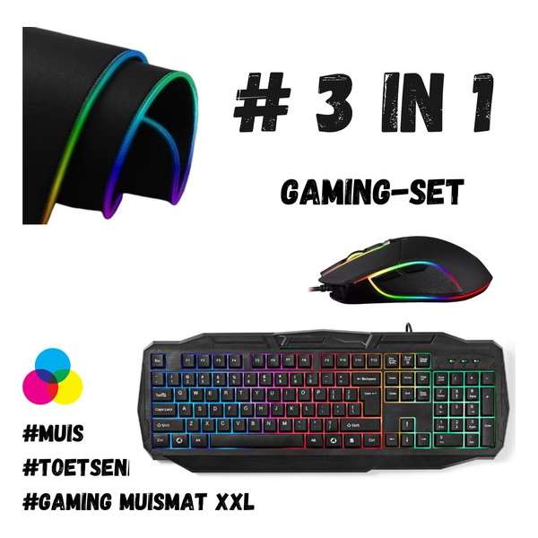 Gaming PC 3 in 1 set|Gaming muis 64000DPi |Gaming keyboard|Gaming toetsenbord|muismat|Pro RGB LED Muismat|muis 64000DPIXXL