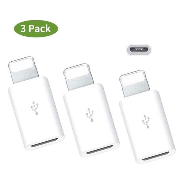 Doodadeals micro USB naar lightning adapter | Micro-usb to 8 pin converter | Apple Iphone / Ipad Pro | 3 stuks