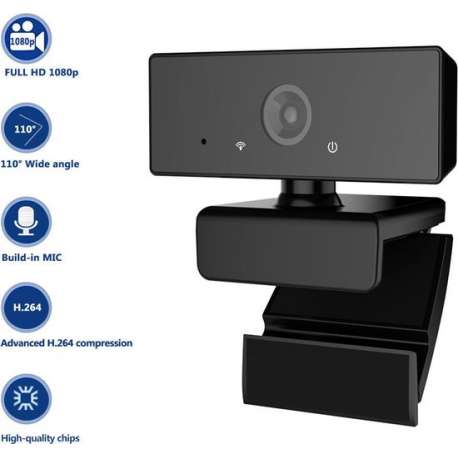 Webcam Full HD - Webcam voor pc -Gamen- Vergaderen - Werk & Thuis - School - USB- Auto focus - 360° draaibaar