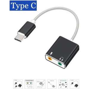 USB-C / Type-C naar Jack 3.5mm koptelefoon microfoon geluid kaart - USB C audio adapter KLEUR ZWART