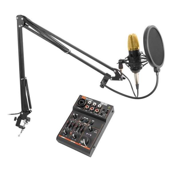 Vonyx CMS400B Studio condensator microfoon met broadcasting arm en USB mixer
