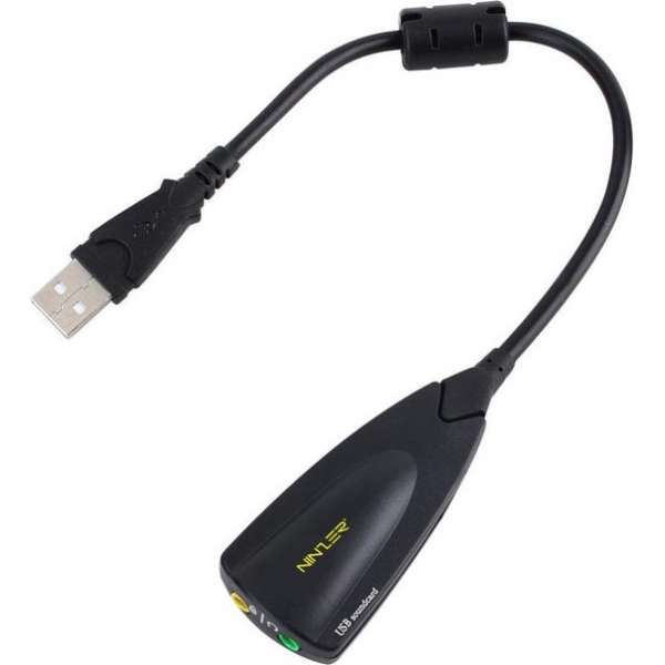 Ninzer Externe USB Geluidskaart 3.5mm Audio en Mic Adapter 7.1 | Zwart