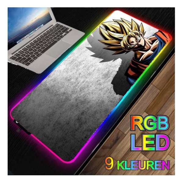 RGB LED -- Muismat -- Dragonball Z - Goku  -- 40x90Cm -- LED Verlichting - Gaming muismat XXL -- Waterproof -- Mouse pad -- DBZ