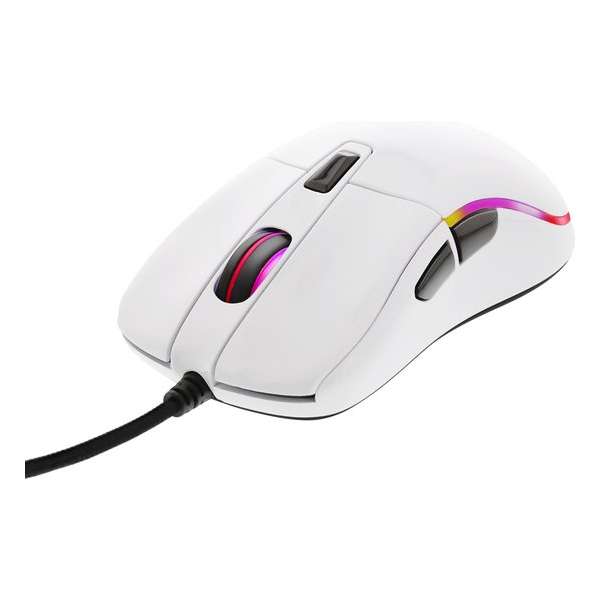 DELTACO GAMING GAM-085-W, Optische muis, RGB, PMW 3325 sensor, 5000DPI, 1000Hz, 1,8m kabel, USB, wit