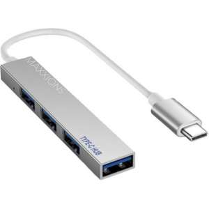 USB-C Type C naar 4x USB 2.0 Splitter/Converter/Adapter/Hub/Dock - Aluminium - Zilver