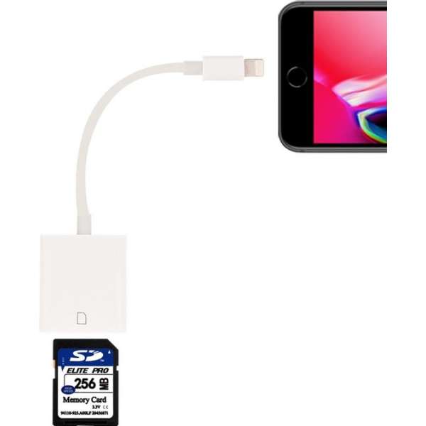 8-pens naar SD-kaartcamera lezeradapter, ondersteuning iOS 9.2-11 systeem, voor iPhone, iPad (wit)